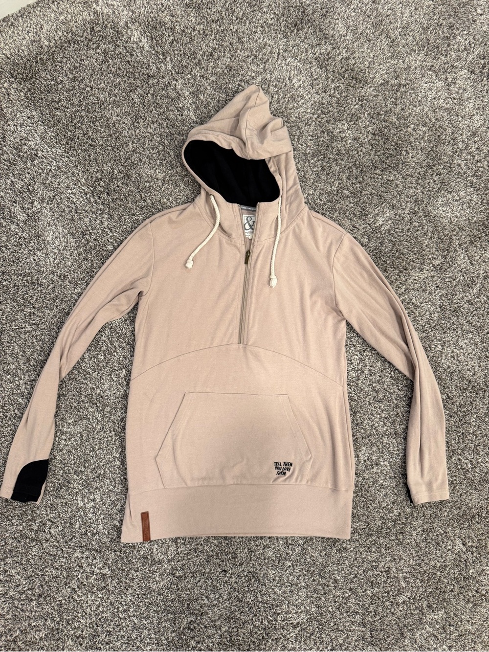 AMPERSAND AVE Half-Zip Hoodie in Blush Taupe with Black Lining